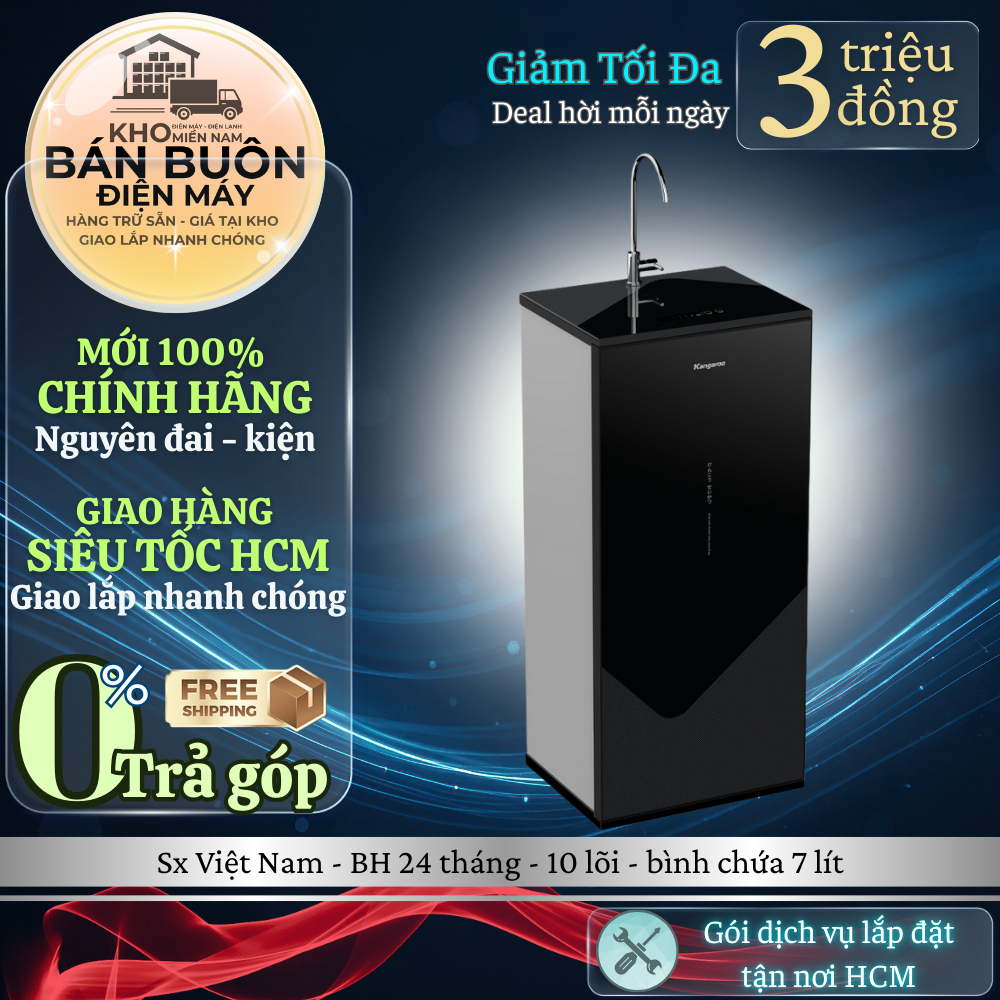 KGHP10V4 Máy lọc nước Kangaroo Hydrogen Infinity – 10 lõi lọc, thiết kế kính tràn viền KGHP10V4