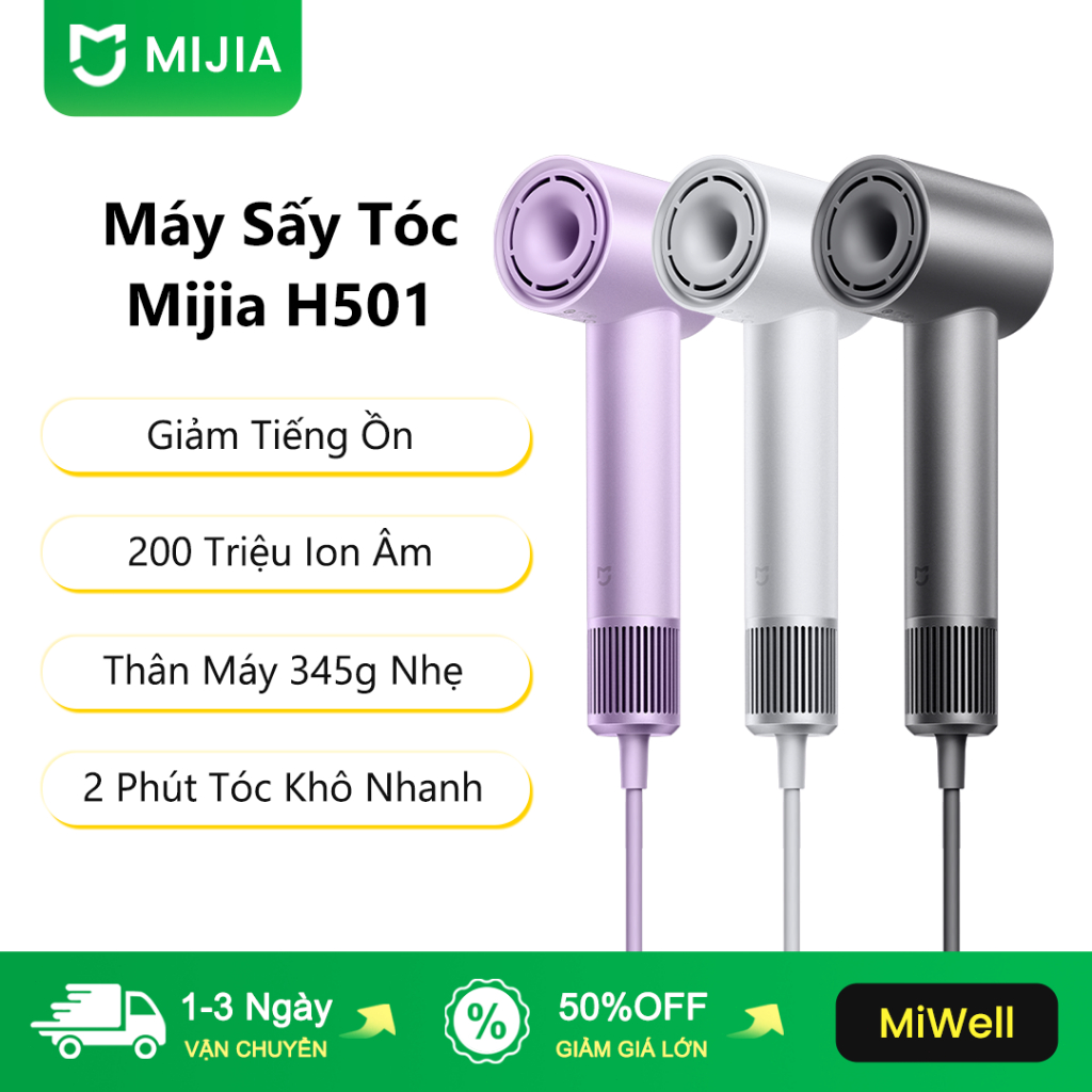 Mijia Máy sấy tóc tốc độ cao H501, Tóc khô nhanh 2 phút, 200 triệu ion âm, Giảm tiếng ồn để làm quà 
