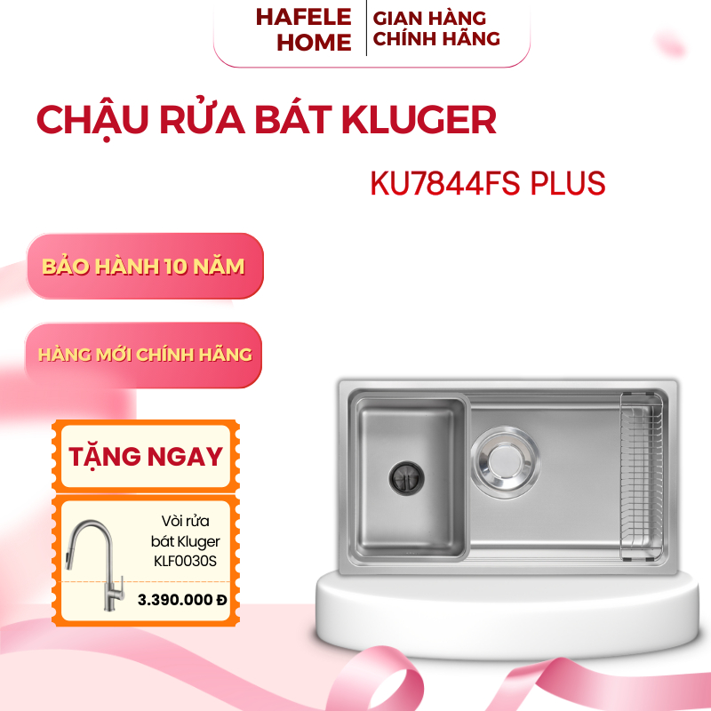 Chậu rửa bát 1 hố Bề mặt Linen chống trầy xước Kluger KU7844FS Plus - Inox 304 - EEH