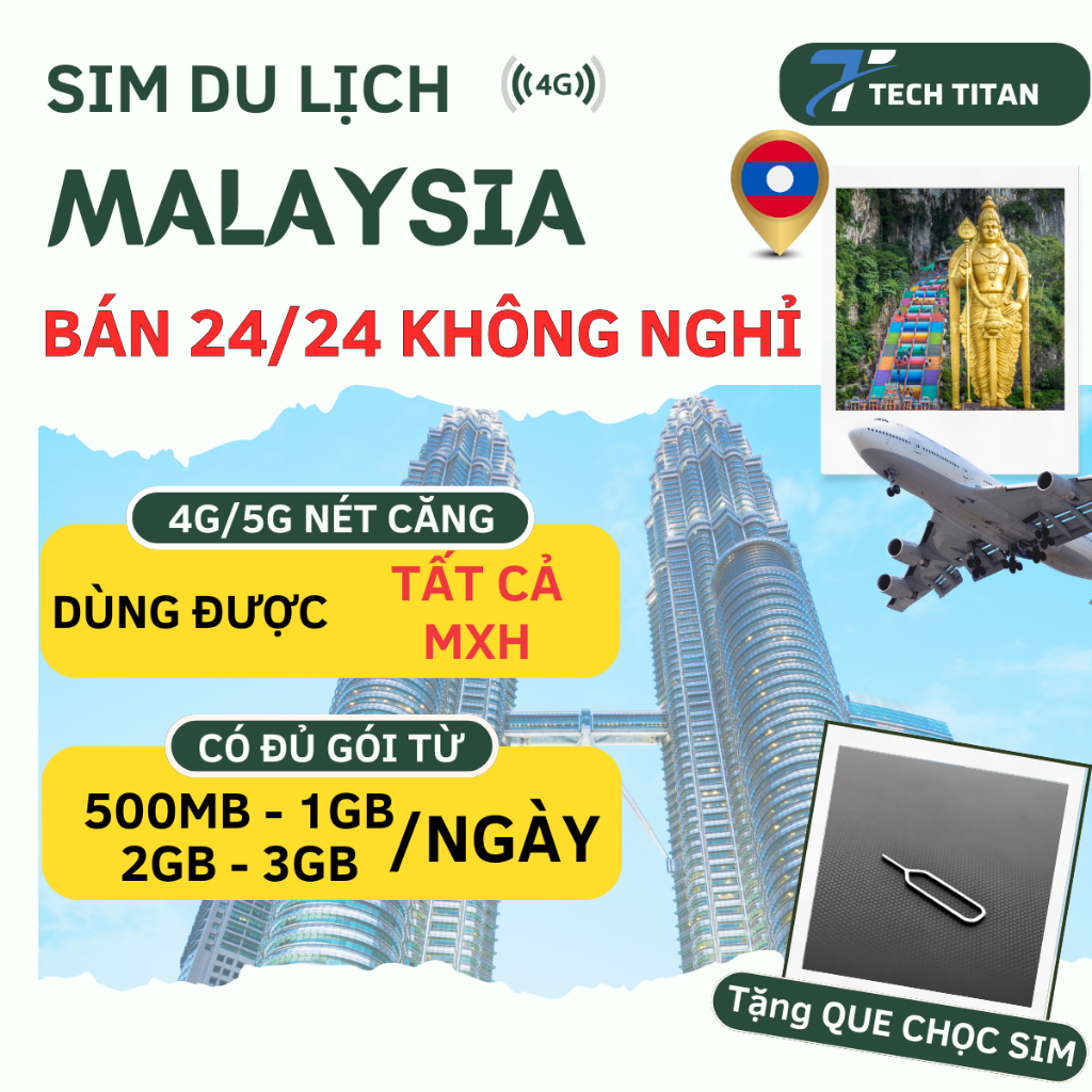[4G/5G] Sim Du Lịch MALAYSIA, Mạng U MOBILE nét căng Data/Ngày, Thiết kế sim THEO TOUR, CÓ ESIM