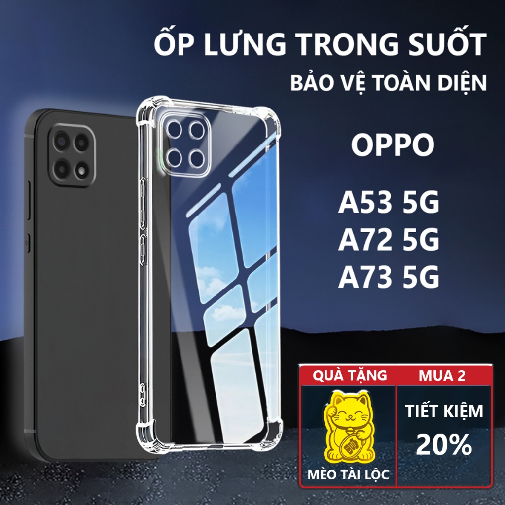 Ốp lưng OPPO A72 5G / A73 5G / A53 5G chống sốc, trong suốt, silicon, bảo vệ camera-Pancase