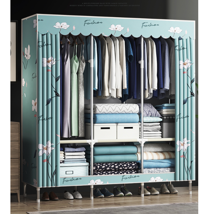 Tủ Quần Áo Tủ Vải Lót Vải Treo Quần Áo Khung Thép 4 Buồng 8 ngăn Đựng Quần Áo tuvaicaocapvn