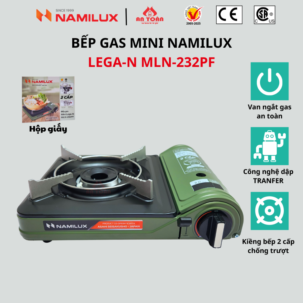 Bếp gas mini Lega N MLN-232PF Namilux 2S CHỐNG CHÁY NỔ - Bảo hành 6 tháng
