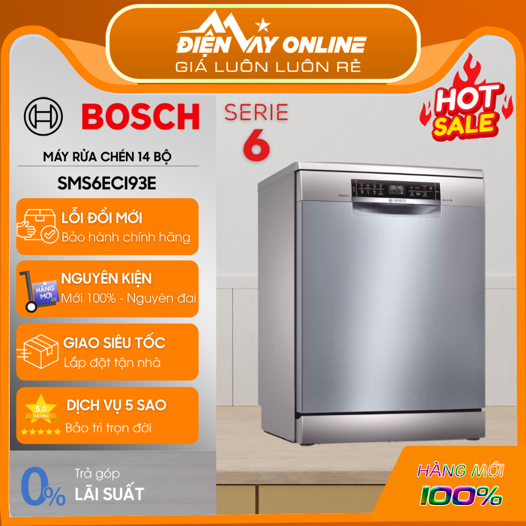 [CHÍNH HÃNG] Máy rửa bát Bosch SMS6ECI93E Series 6 – 14 bộ, tự động hé cửa