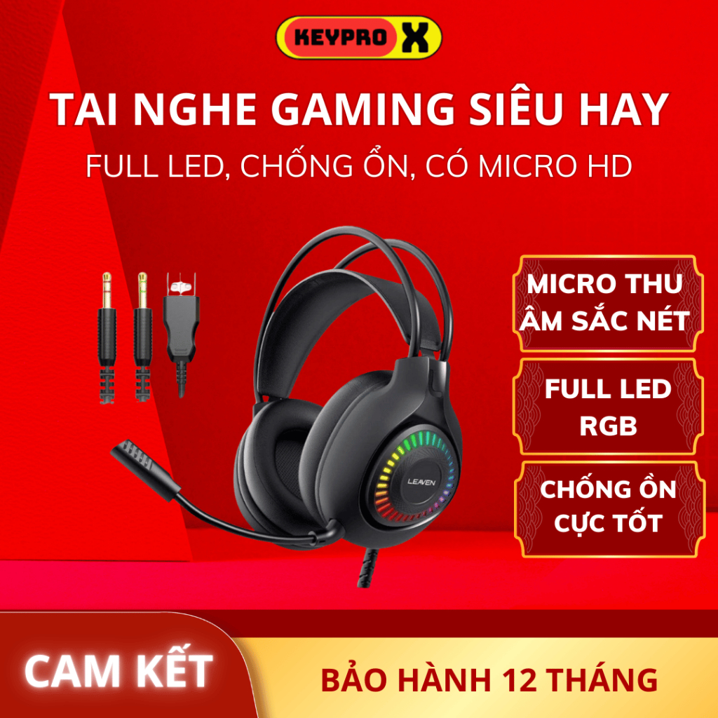 Tai nghe chụp tai máy tính GAMING G75 có đèn LED, có mic đàm thoại, headphone chơi game laptop, PC