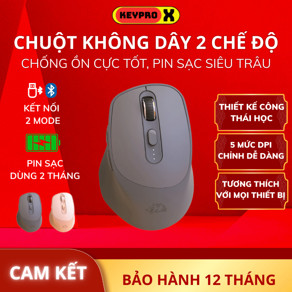 Chuột Không Dây Máy Tính Bluetooth X7 Wireless Pin Sạc Kết Nối 2 Chế Độ Cho Mọi Thiết Bị Máy Tính