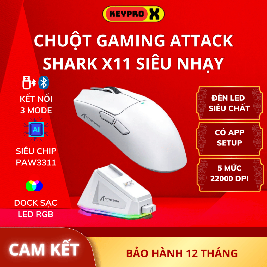 Chuột Gaming Không Dây Attack Shark R1-X11 Chip Paw3311 Cực Mạnh 3 Mode Bluetooth / 2.4G / Type-C | BigBuy360 - bigbuy360.vn