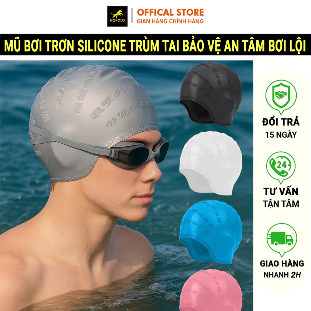 Mũ Bơi Trùm Tai Silicone Cao Cấp, Nón Bơi Bịt Tai Siêu Co Dãn Chống Nước Vào Tai Tuyệt Đối Nhiều Màu Trẻ Em Nam Nữ