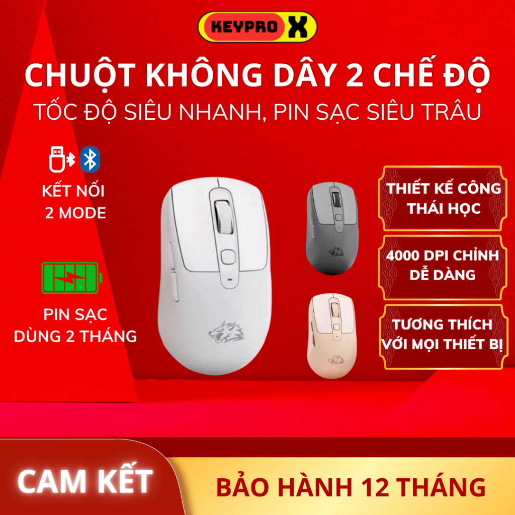Chuột Bluetooth Không Dây Free Wolf A3 Chip PAW3212 Siêu Mượt Dùng Văn Phòng, Chơi Game