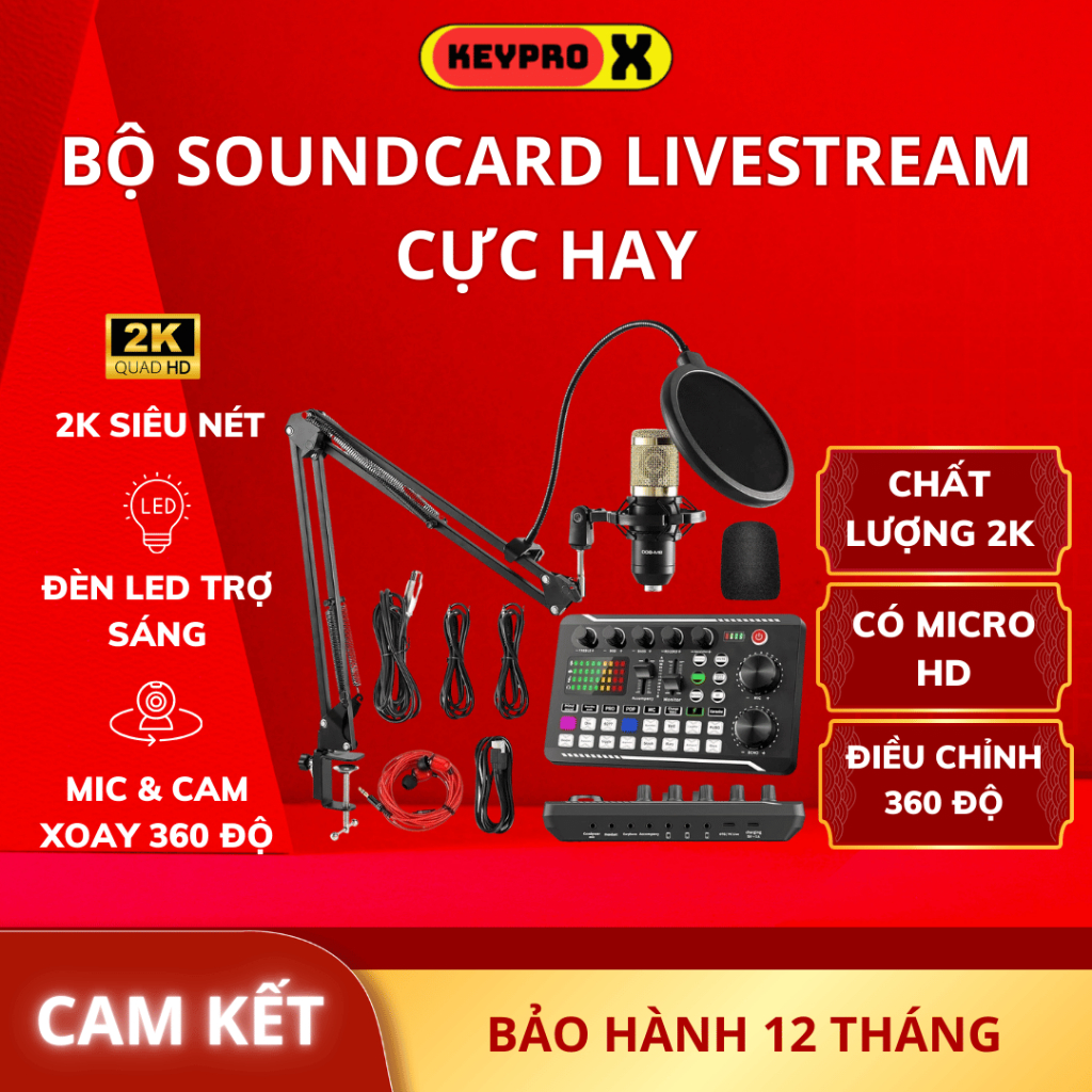 Bộ Sound Card F998 kèm Micro thu âm BM800 – Combo Micro Livestream lọc ồ, kèm xử lý âm thanh đa năng
