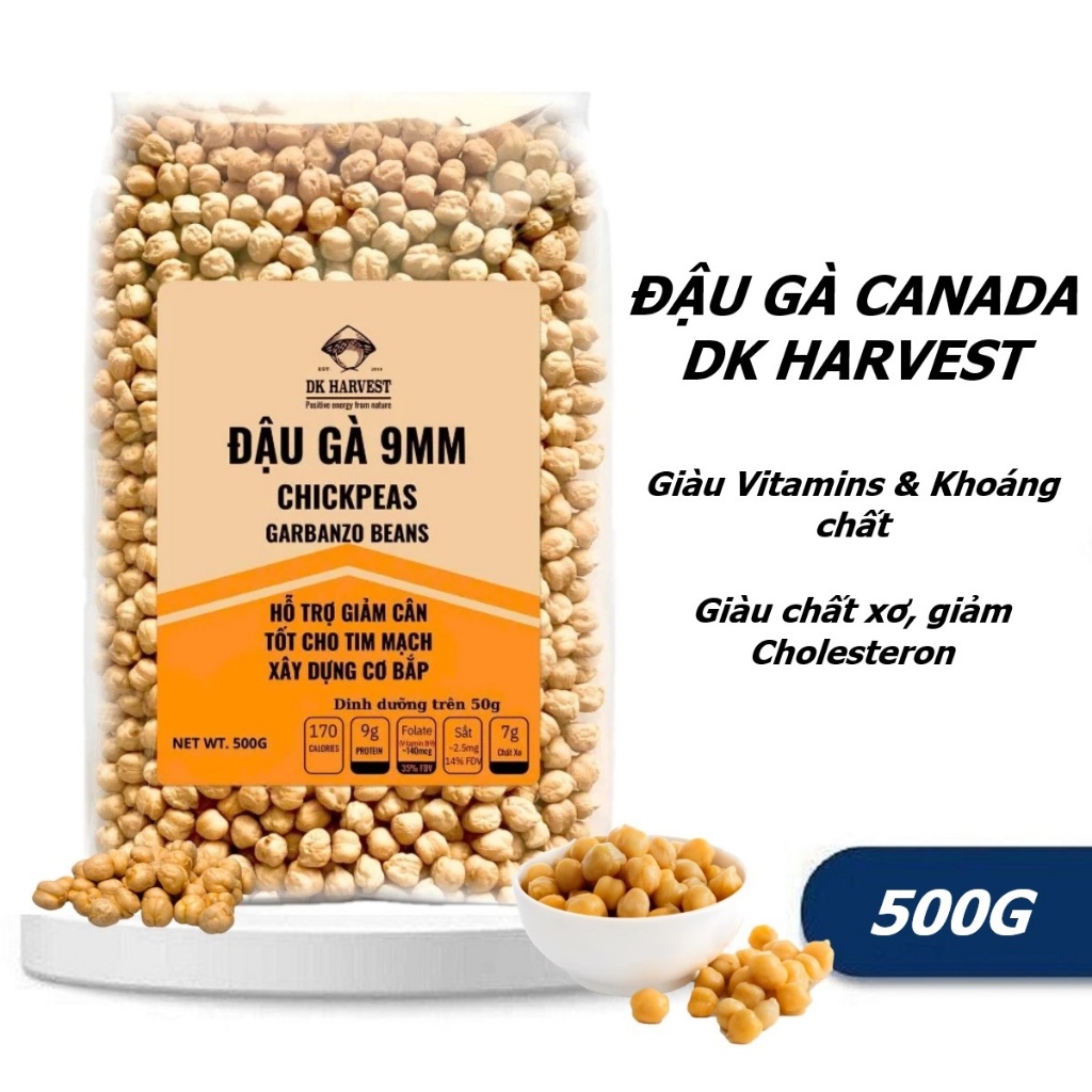 Đậu Gà DK Harvest Chickpeas 2x500G Nhập Khẩu Canada Giàu Protein Giàu Chất Xơ Giảm Cholesterol