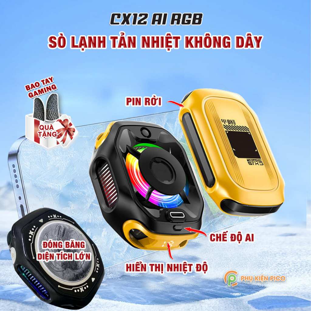 Quạt tản nhiệt điện thoại sò lạnh TH10 Pro / CX12 AI Led RGB Gaming từ tính không dây có hiển thị nh