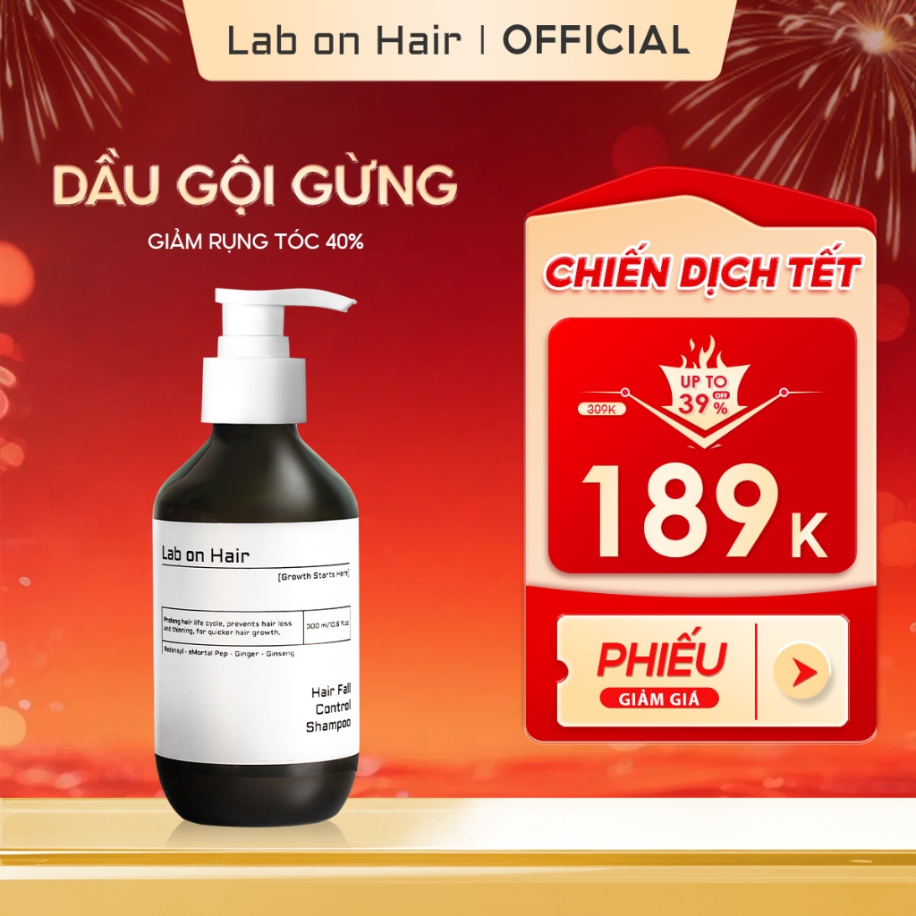 Dầu gội gừng Lab On Hair Nhân sâm Redensyl cải thiện tình trạng rụng tóc dầu gội mọc tóc 300ml