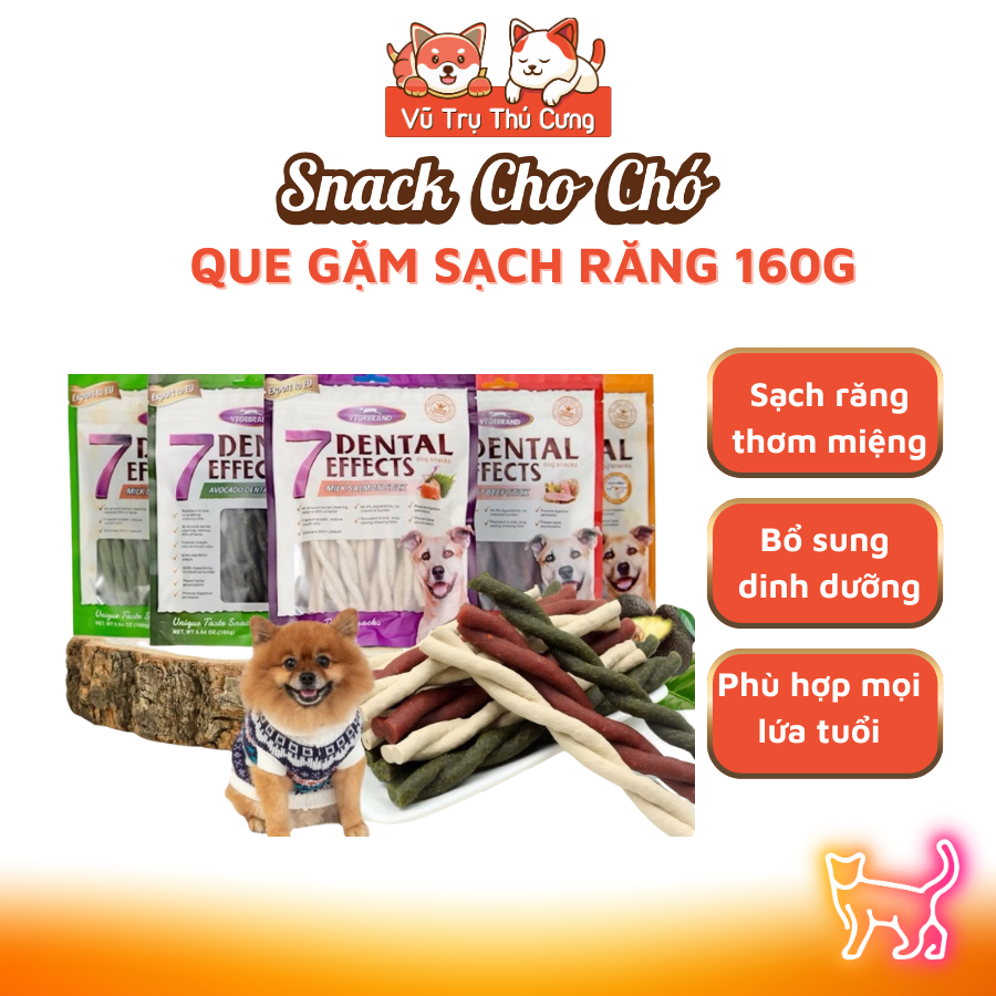 Snack Gặm Sạch Răng Cho Chó, cá hồi cuộn sữa 7Dental Effects 160g
