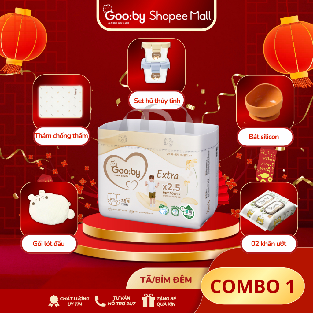 Tã/bỉm quần, dán Gooby Siêu mỏng mềm mại, chống tràn, an toàn, siêu thấm hút size NB/S/M/L/XL/XXL/XXXL  cho bé 5 - 30KG