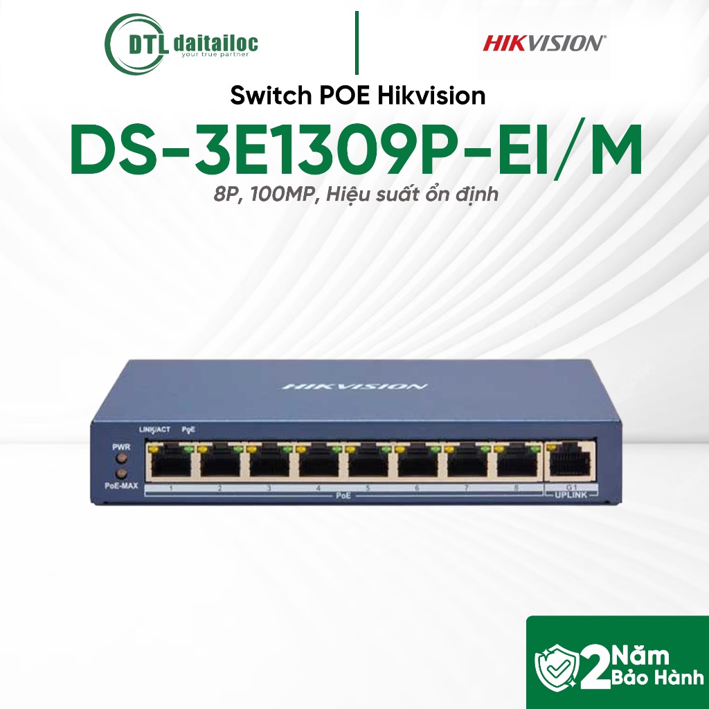 Switch Poe Hikvision DS-3E1309P-EI/M 8p, 100mp, Hiệu suất ổn định | Chính Hãng | Bảo Hành 24 Tháng