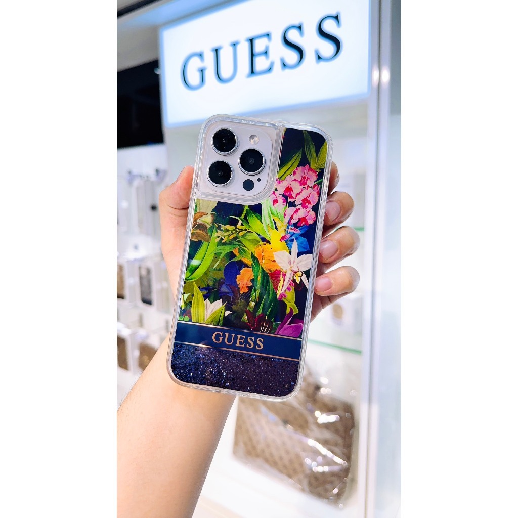 ốp điện thoại dành cho iphone 14/14plus/14pro và 14promax GUESS nhũ màu xanh