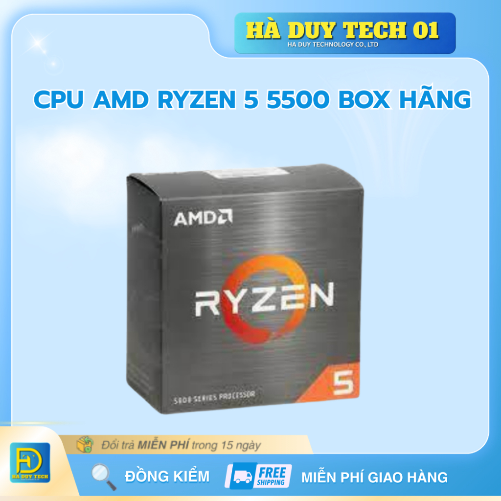CPU AMD RYZEN 5 5500 BOX HÃNG - Cam Kết Chính Hãng - BH 36T - Hà Duy Tech