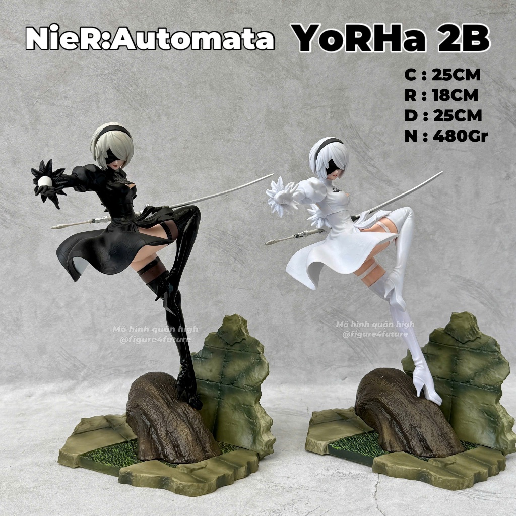 Mô hình nhân vật 2B game Nier Automata 2B cao 25cm dáng bay chiến đấu - figure 2B váy trắng váy đen
