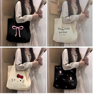 Túi tote túi vải canvas phong cách Hàn quốc, có khóa miệng ngăn phụ bên trong thời trang ulzzang-Haka store