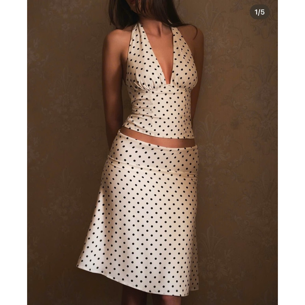 [SUNNY SET] Set Áo Cổ Yếm V Kèm Chân Váy Lững Y2K - BíBe.Store