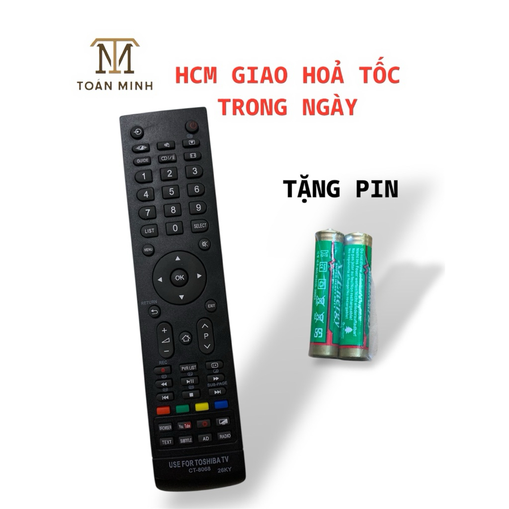 {HOẢ TỐC} Điều khiển remote Tivi Toshiba CT-8068 có nút Youtube