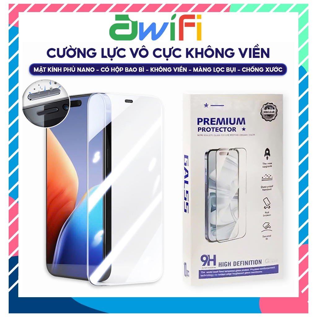 Kính Cường Lực iPhone Vô Cực Không Viền Siêu Trong Che Bụi Màng Loa 7/8/X/XS/XR/11/12/13/14/15/16/17