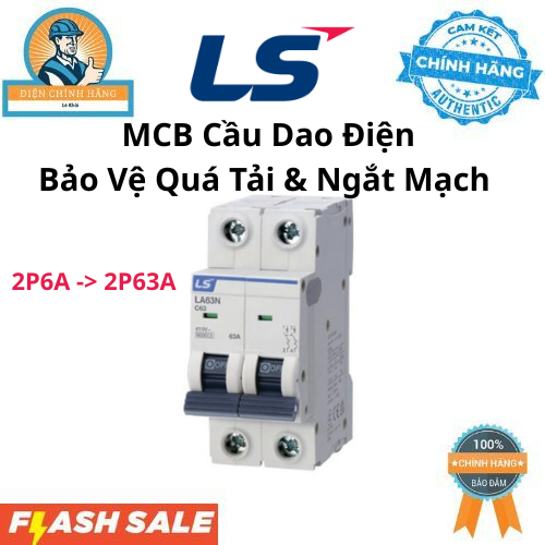 Cầu Dao Tép MCB 2P 6kA(Từ 6A->63A), Chính Hãng LS, Bảo Hành 1 Năm 1 Đổi 1