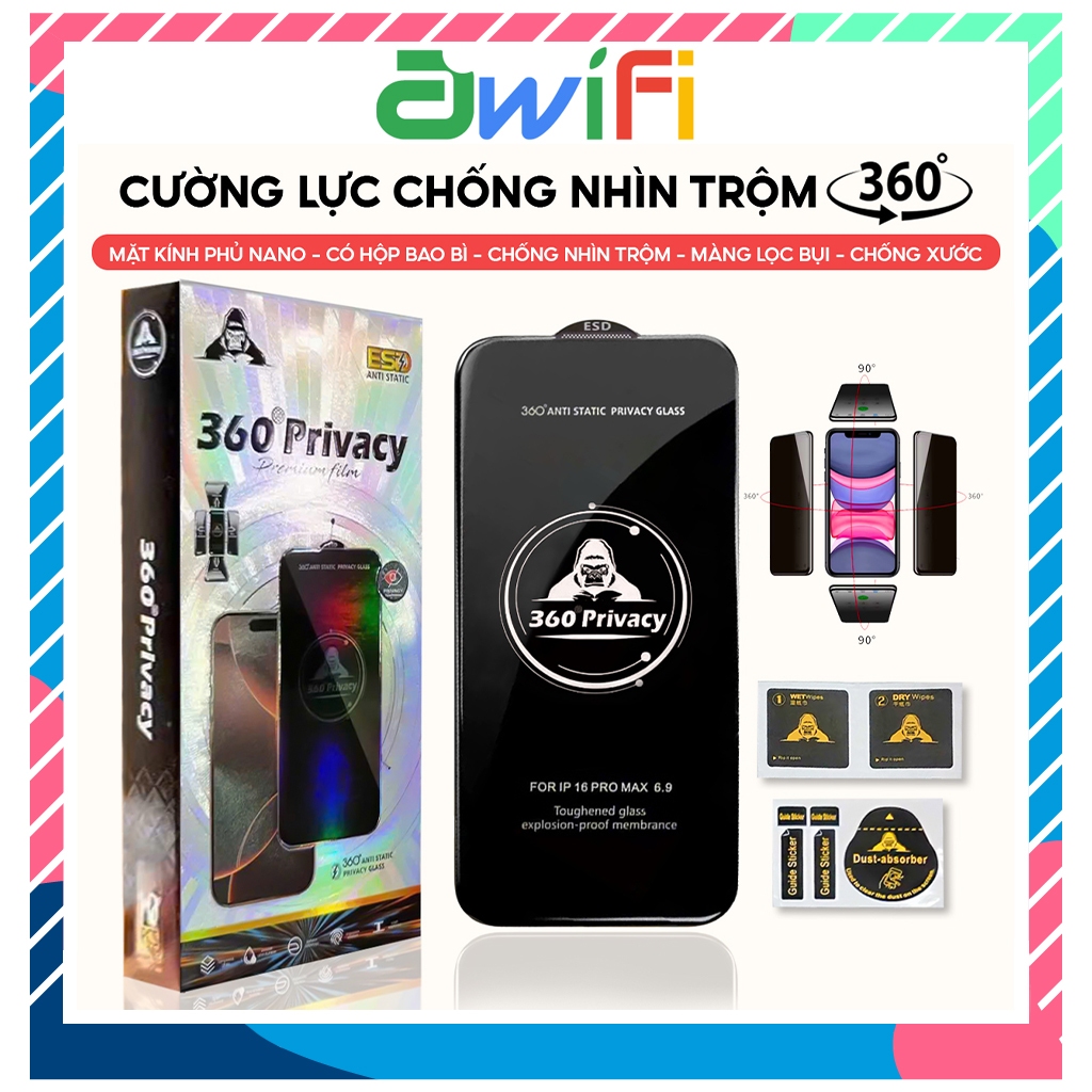 Kính cường lực iphone chống nhìn trộm KK 360 độ từ mọi góc 7P/8P/x/xs/11/12/13/14/15/16/17/pro/max/p