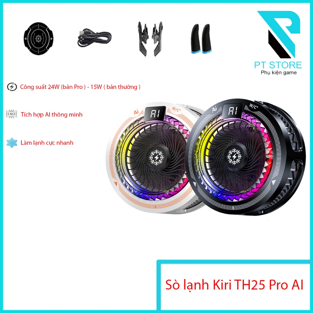 Quạt tản nhiệt sò lạnh Kiri TH25 Pro AI - Làm lạnh điện thoại cực nhanh - Tích hợp AI thông minh - Công suất cao