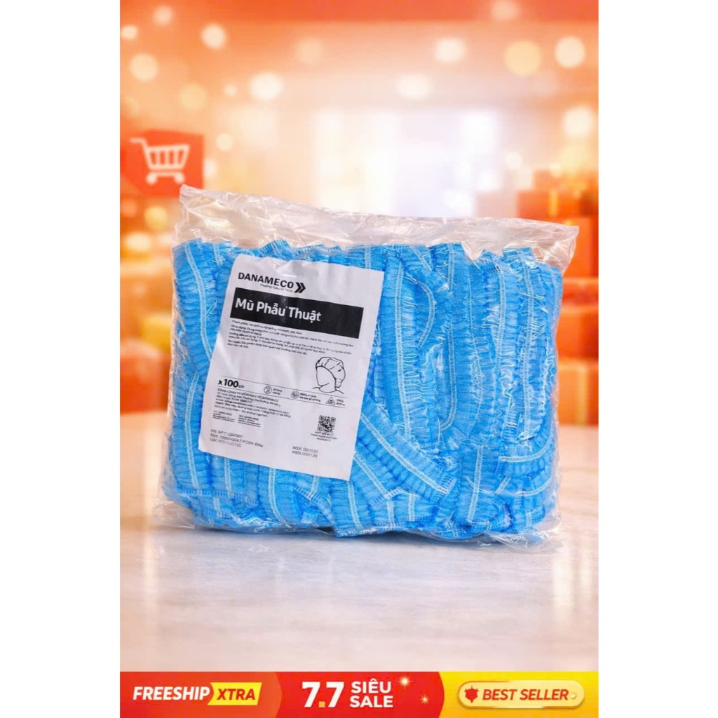 Mũ chùm đầu, bịch mũ chùm đầu xanh 100 cái, có hóa đơn