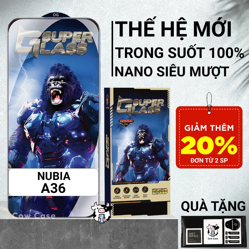 Cường lực Nubia A36 Cowcase PREMIUM full màn | Miếng kính dán bảo vệ màn hình cho Nubia