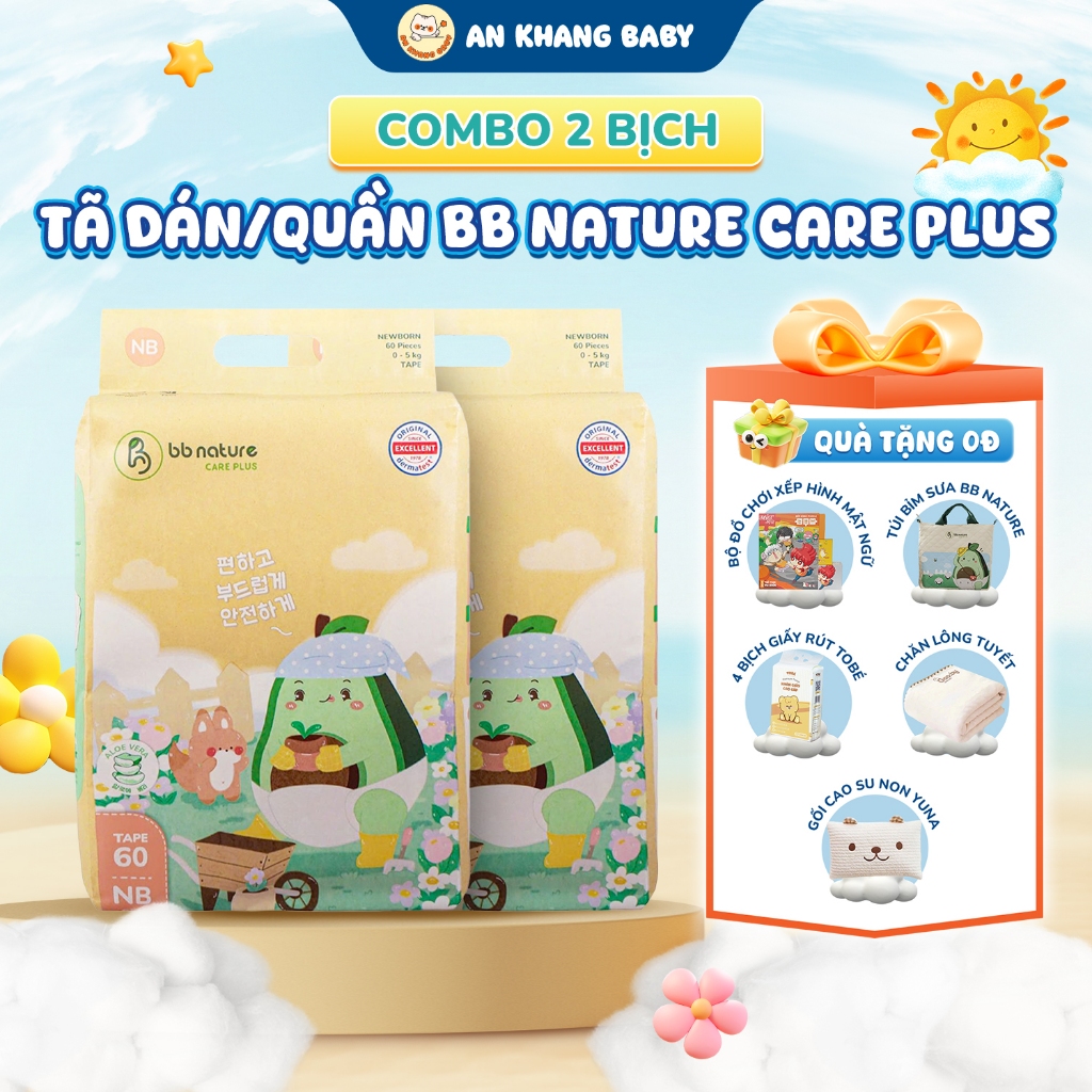 Combo 2 Bịch Tã Dán/Quần BB Nature Care Plus An Khang Baby Sợi Tre Hữu Cơ, Co Giãn 360°,Size NB-4XL