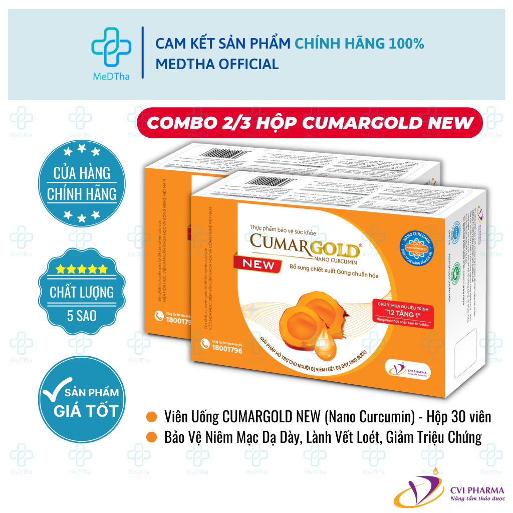 [COMBO 2/3 HỘP] CUMARGOLD New (Nano Curcumin) - Hỗ trợ Loét Dạ Dày Tá Tràng, Ung Bướu (Hộp 30 Viên)