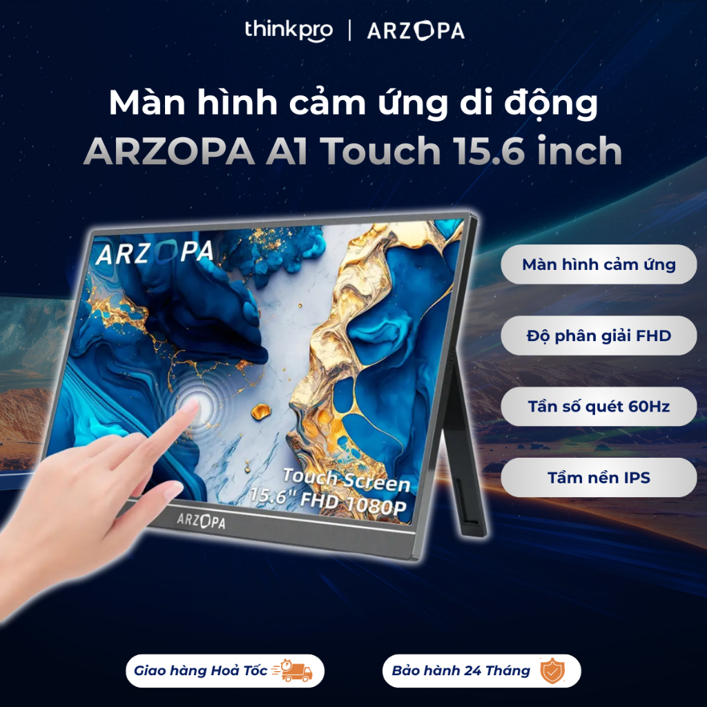 Màn hình di động cảm ứng ARZOPA A1T 15.6" 1080P FHD Cho Laptop, Điện thoại, PC, MAC, XBOX, PS siêu m