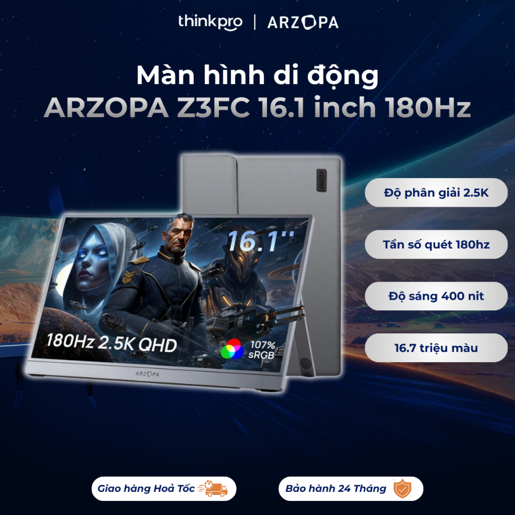 Màn hình di động ARZOPA Z3FC 16.1" IPS 180Hz 2.5K 107% sRGB HDR màn hình mở rộng làm việc, gaming bả