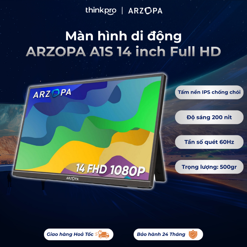 Màn hình xách tay ARZOPA A1S 14" 1080P FHD siêu mỏng sử dụng cho máy tính màn hình mở rộng dễ dàng đ