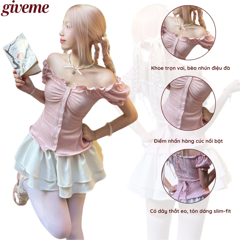 [XẢ KHO] Áo Kiểu Nữ Trễ Vai Tay Bồng Có Dây Thắt Eo Mùa Hè Giveme.clothing_saigon | BigBuy360 - bigbuy360.vn