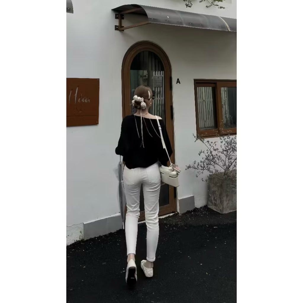 Quần Jeans Nữ dáng Ôm Lưng Thấp màu Trắng Basic Quần Jeans Nữ chất liệu Denim Co Giãn Cao Cấp | BigBuy360 - bigbuy360.vn