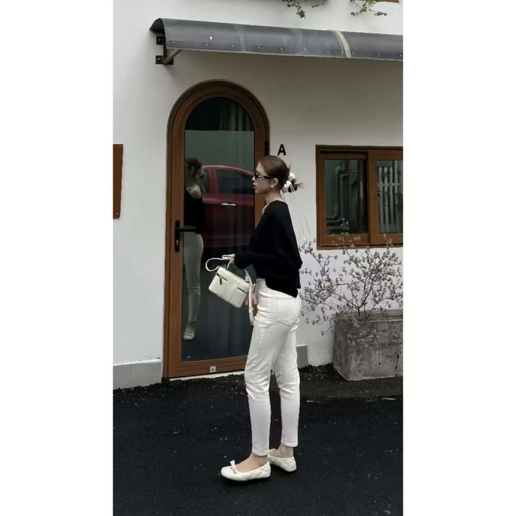Quần Jeans Nữ dáng Ôm Lưng Thấp màu Trắng Basic Quần Jeans Nữ chất liệu Denim Co Giãn Cao Cấp | BigBuy360 - bigbuy360.vn