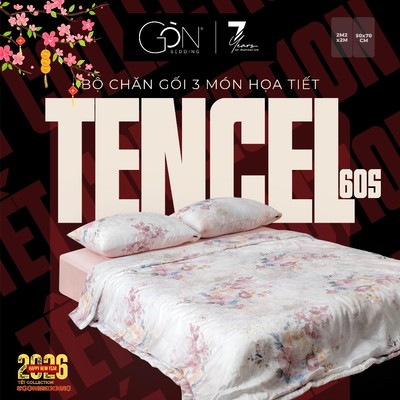 [TẾT 2026] Bộ Chăn Gối 3 Món Gòn Bedding Lụa Tencel 60s Cao Cấp Hoạ Tiết