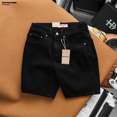 [FORM RỘNG] Quần short jean nam Heboz straight S099, quần ngắn nam ống rộng chất denim đen - 00003008