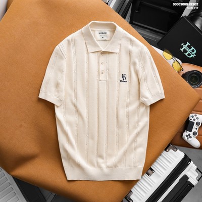 Áo polo nam Heboz Vertical Rib knit 3M, áo len nam cổ bẻ logo thêu basic - 00003009