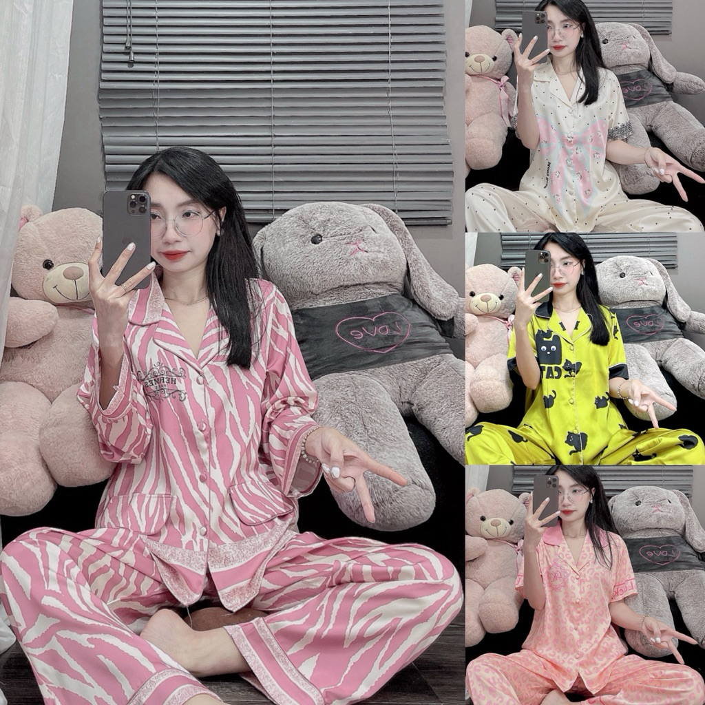 Đồ bộ nữ mặc nhà lụa latin tơ tằm mịn tag 2ce (ảnh thật shop tự chụp)