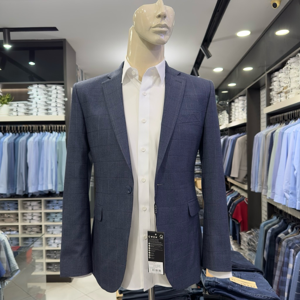 Áo blazer nam áo vest nam Owen màu xám đậm kẻ regular fit 1 khuy cao cấp BL241355