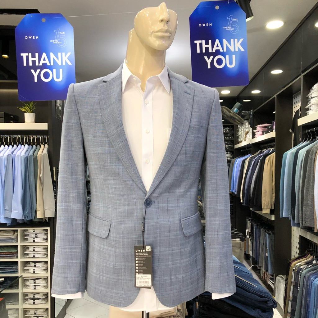 Áo blazer nam áo vest nam Owen màu kẻ caro ghi regular fit 1 khuy cao cấp BL220692