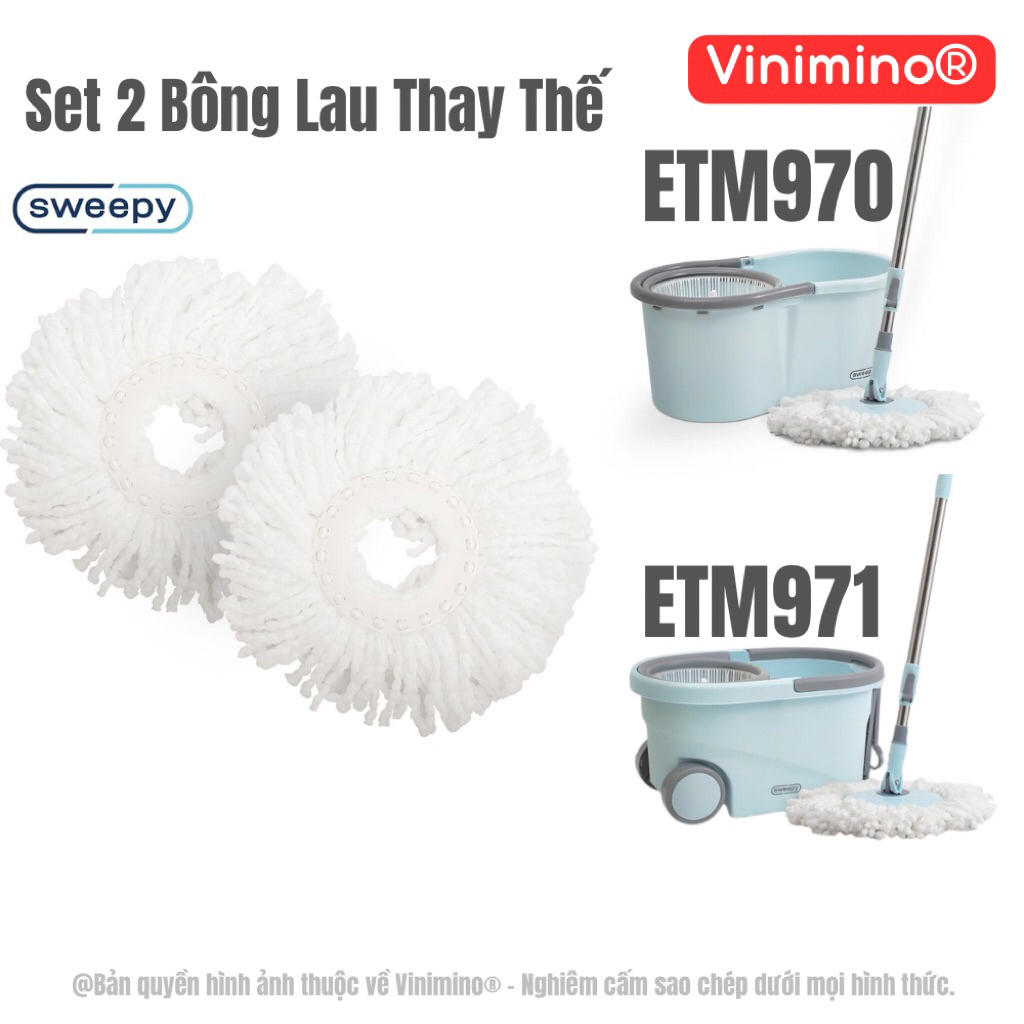 Bộ 2 Bông Lau Nhà Thay Thế Sweepy ETM970RF - Thay thế cho bộ cây lau nhà ETM970 và ETM971