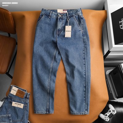 [FORM RỘNG] Quần jean nam Heboz dáng baggy D108, quần denim xanh đậm trơn ống rộng basic - 00003024