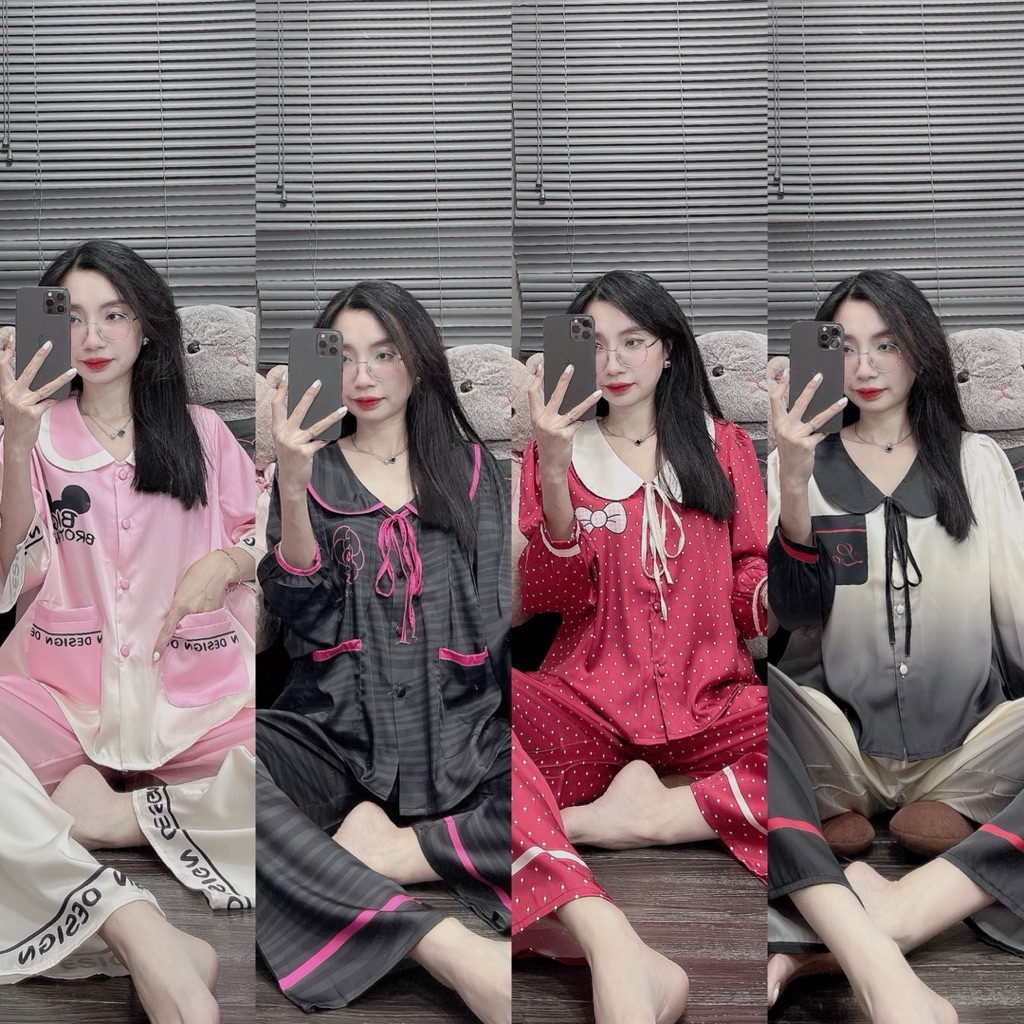 Đồ bộ nữ mặc nhà lụa latin tơ tằm mịn tag 2ce (ảnh thật shop tự chụp)