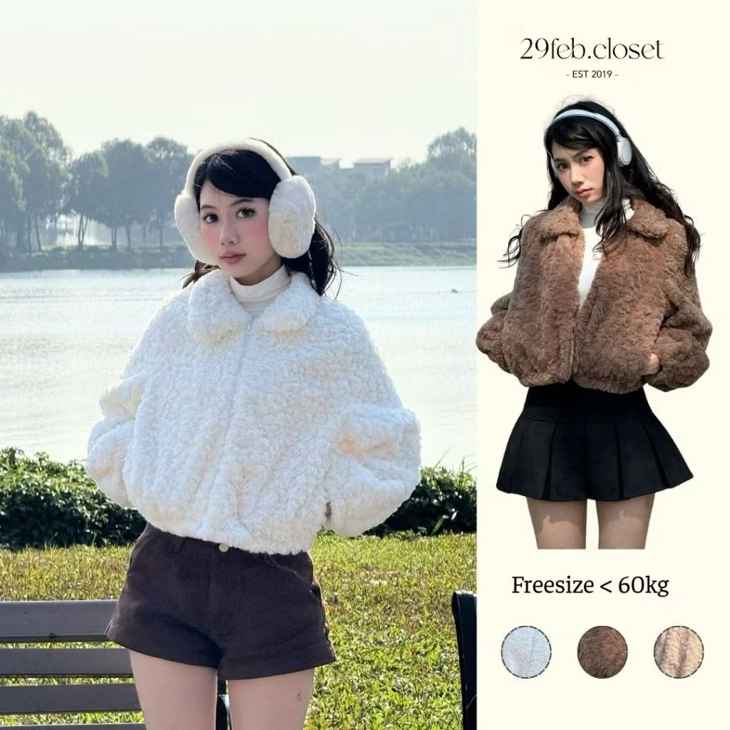 Pass[ thanh lý] Áo khoác lông trắng ngà 29feb. Closet (ảnh thật_Đọc kỹ mô tả)